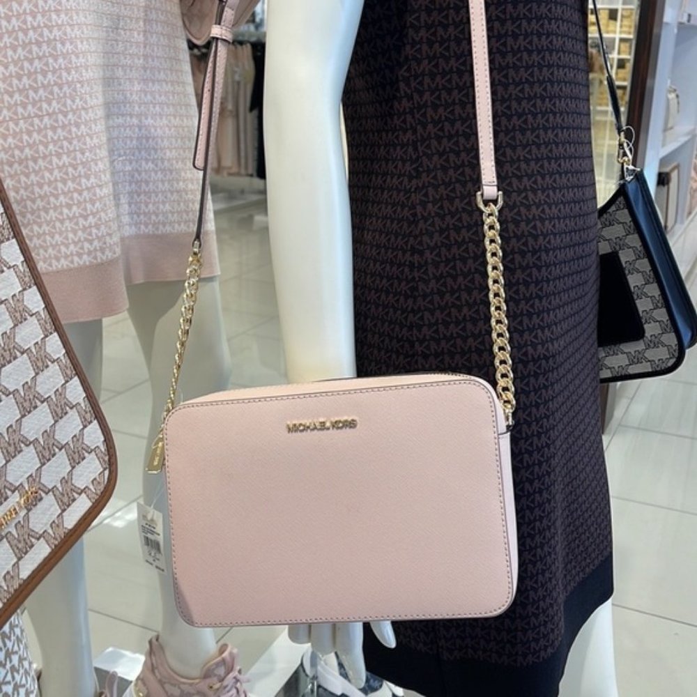 Michael Kors Jet Set Item Large East West Zip Crossbody Leather Powder Blush - Picture 2 of 16